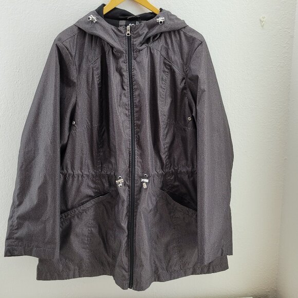 Packable Jacket Womens Plus 1x Gray "Parka In A Pocket" Hooded Zip Intl Details - Picture 1 of 15